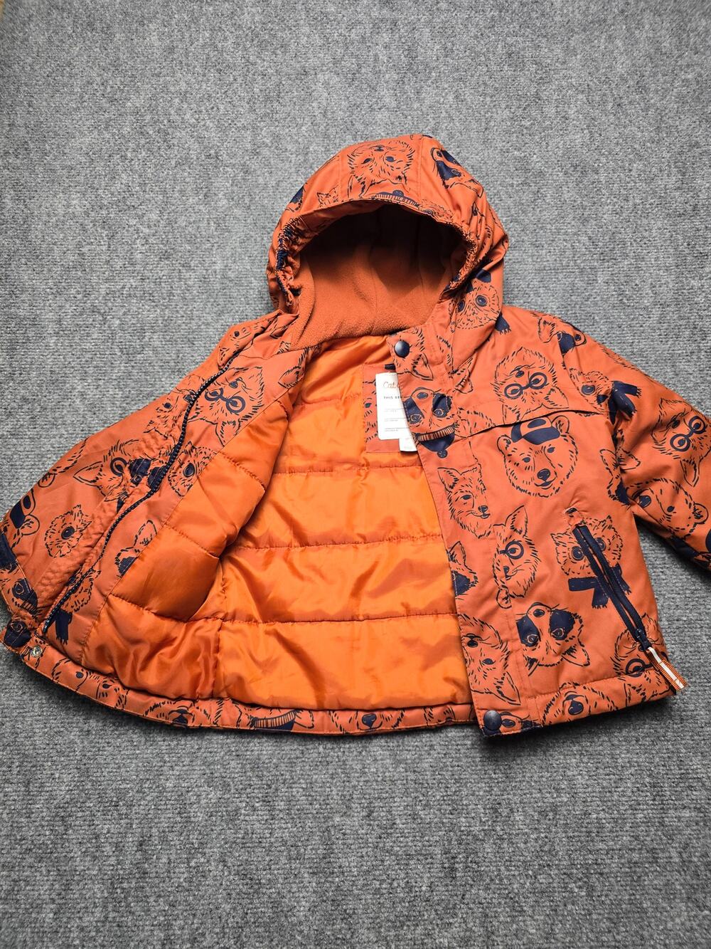 Cat & Jack 2T Orange Animal Print Puffer Jacket Toddler Hooded Fleece Lined